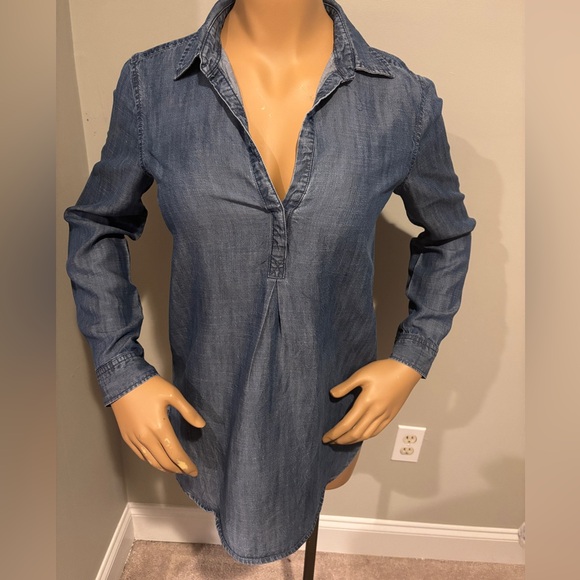 Chambray Denim Long Sleeve Pullover - Picture 1 of 5